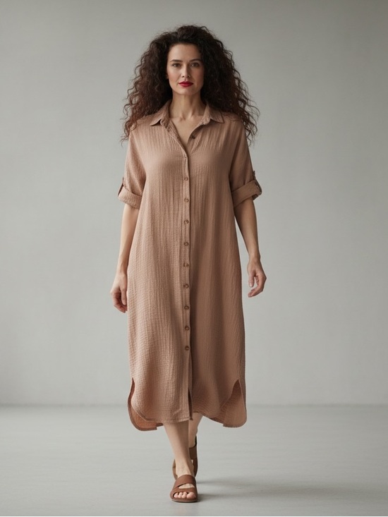 Dresses & Skirts - Breezy Gauze Midi Button Front Shirt Dress Terracotta Size L